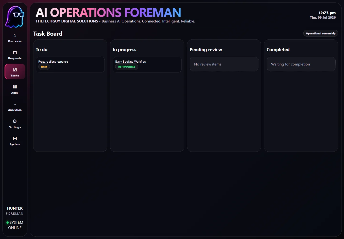 Task board screenshot